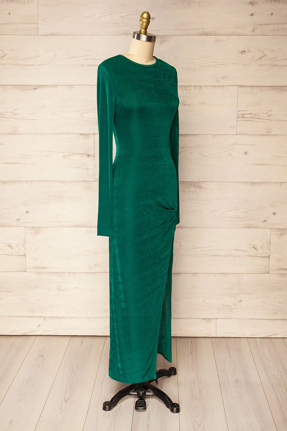Nogent | Green Long-Sleeved Dress w/ Slit