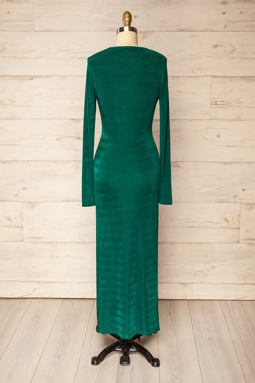 Nogent | Green Long-Sleeved Dress w/ Slit