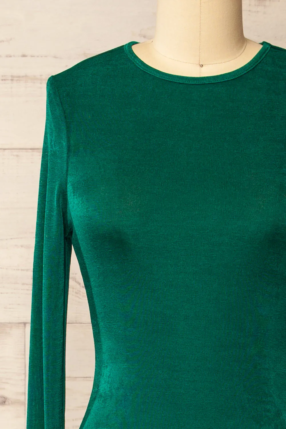 Nogent | Green Long-Sleeved Dress w/ Slit