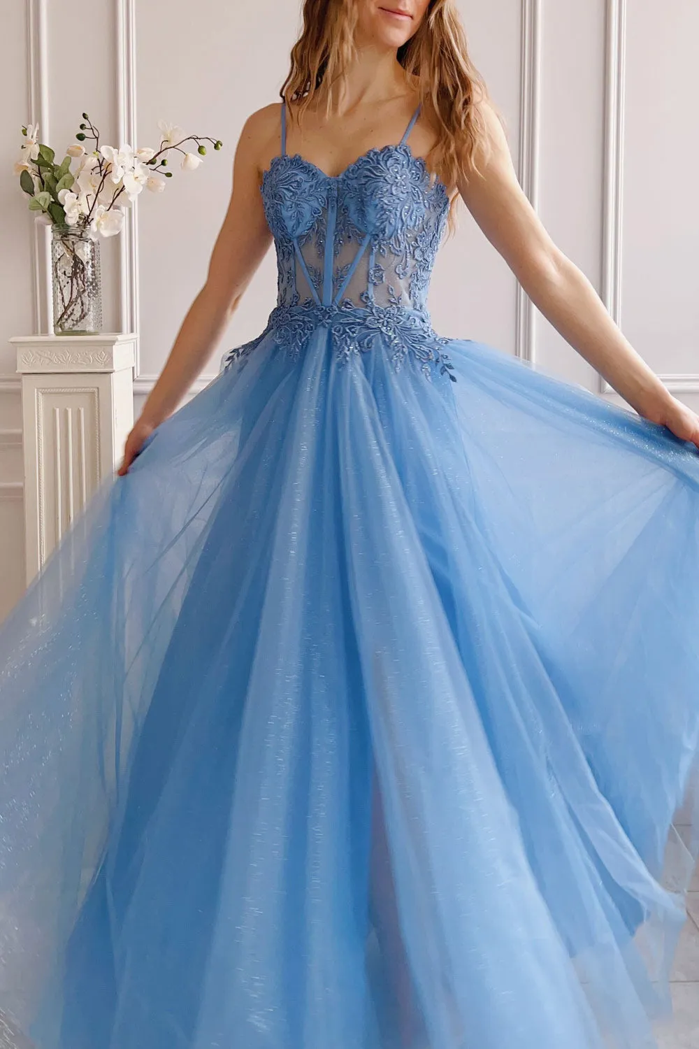 Penelope Blue | Sparkling Tulle Maxi Dress