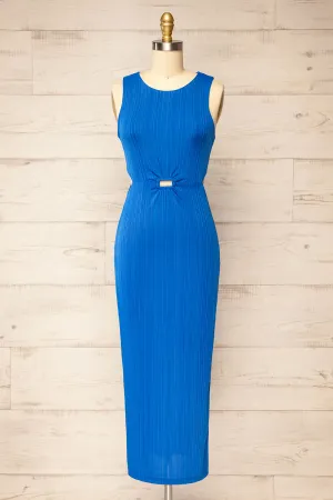 Penticton | Blue Fitted Midi Dress w/ Cut-Outs