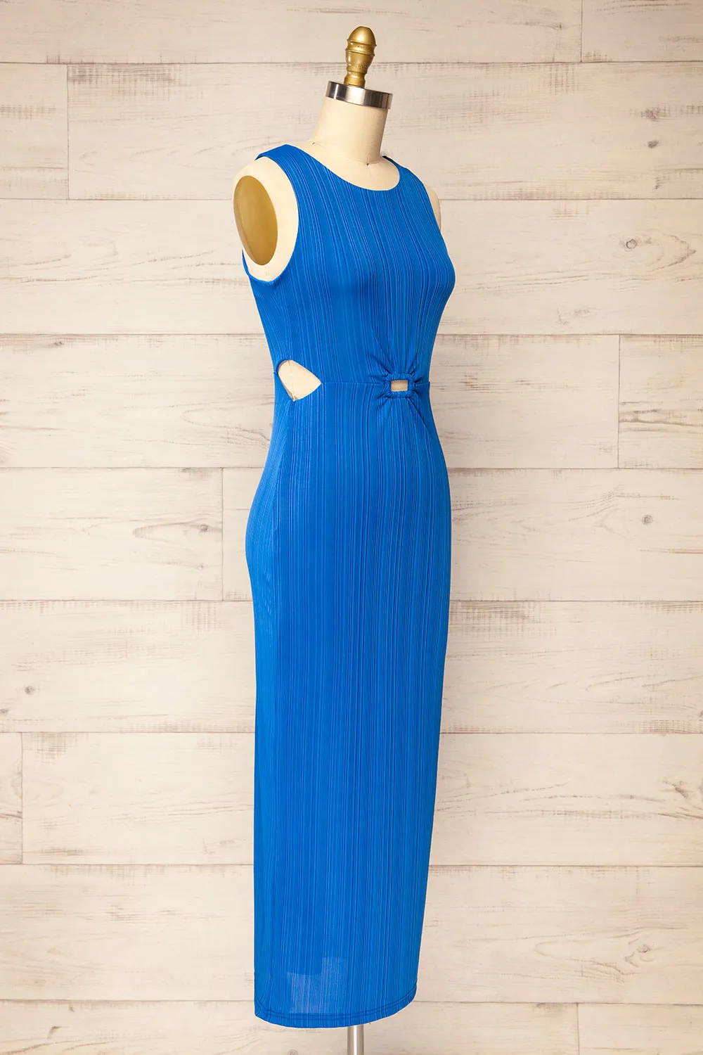 Penticton | Blue Fitted Midi Dress w/ Cut-Outs