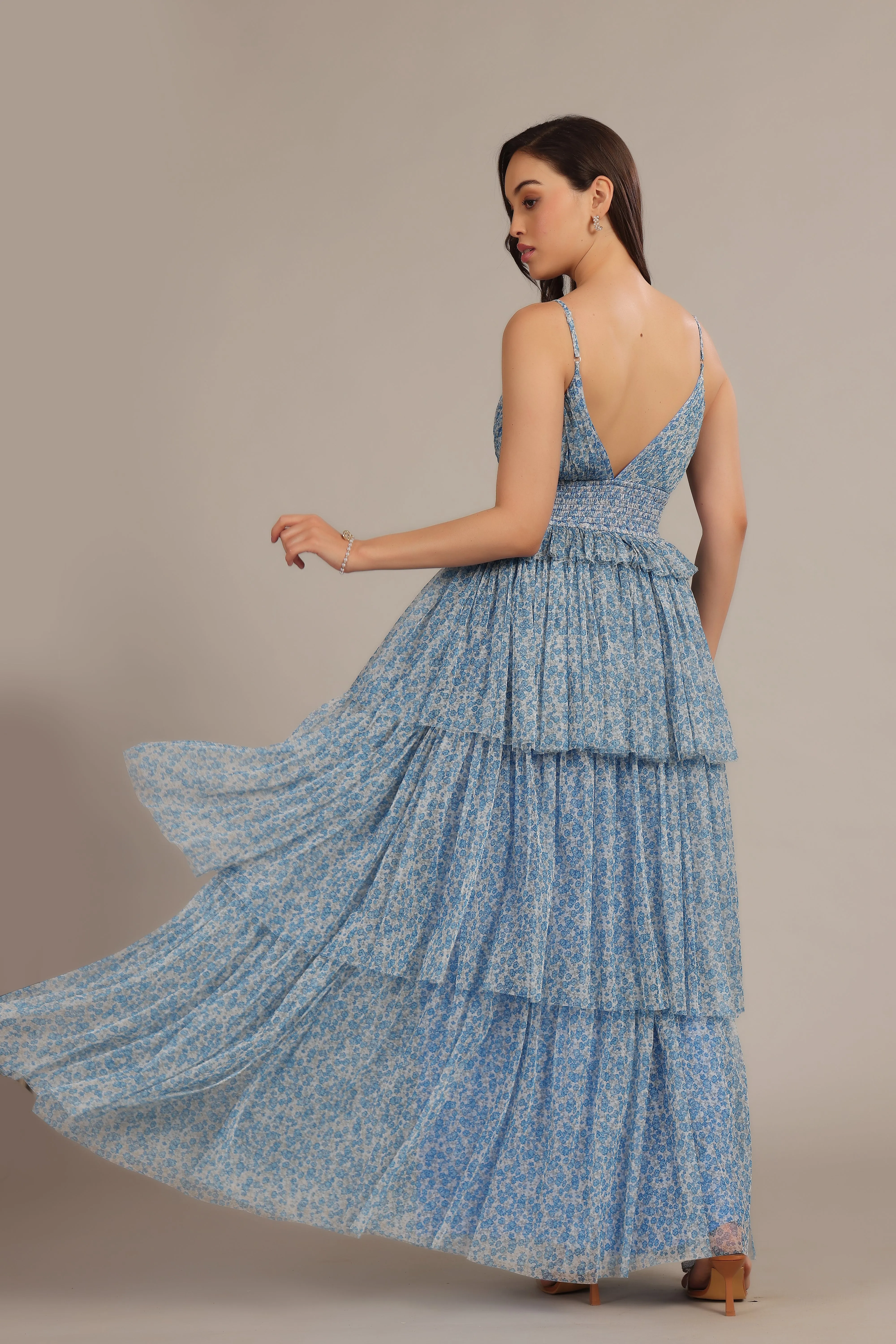 Rani Maxi Dress in Ditsy Blue Floral