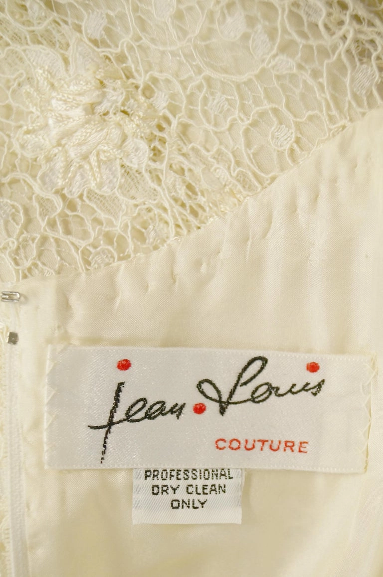 Rare 1960s Jean Louis Couture Ivory Lace and Ribbon Work Cocktail Dress and Jacket