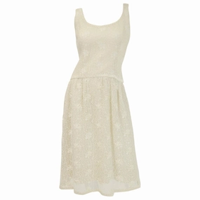 Rare 1960s Jean Louis Couture Ivory Lace and Ribbon Work Cocktail Dress and Jacket