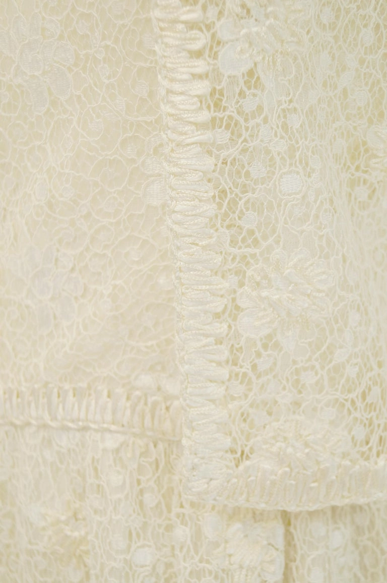 Rare 1960s Jean Louis Couture Ivory Lace and Ribbon Work Cocktail Dress and Jacket