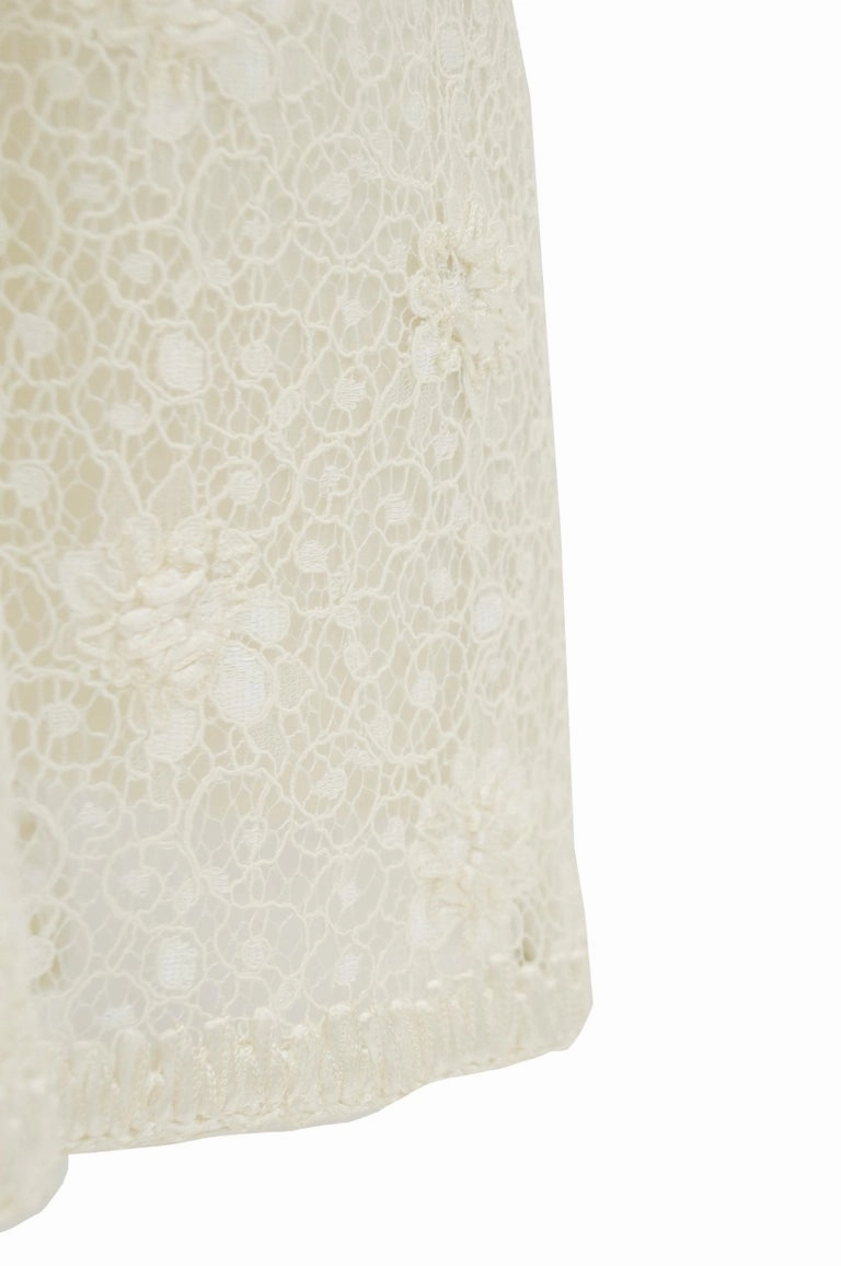 Rare 1960s Jean Louis Couture Ivory Lace and Ribbon Work Cocktail Dress and Jacket