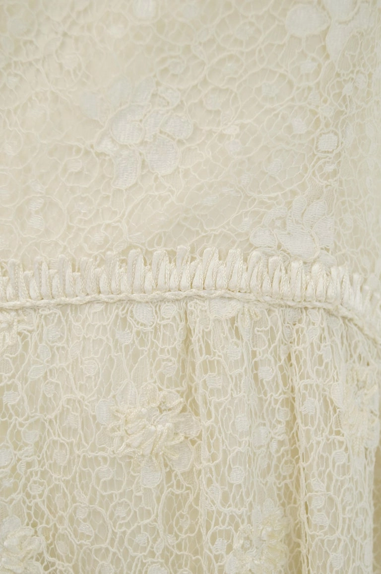Rare 1960s Jean Louis Couture Ivory Lace and Ribbon Work Cocktail Dress and Jacket