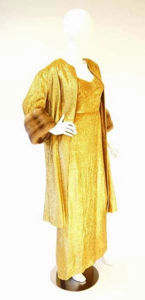Rare Norman Hartnell Gold Lame and Mink Dress and Coat