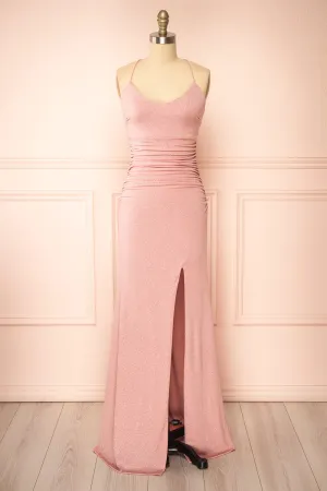 Samira Pink | Sparkly Mermaid Maxi Dress w/ Slit