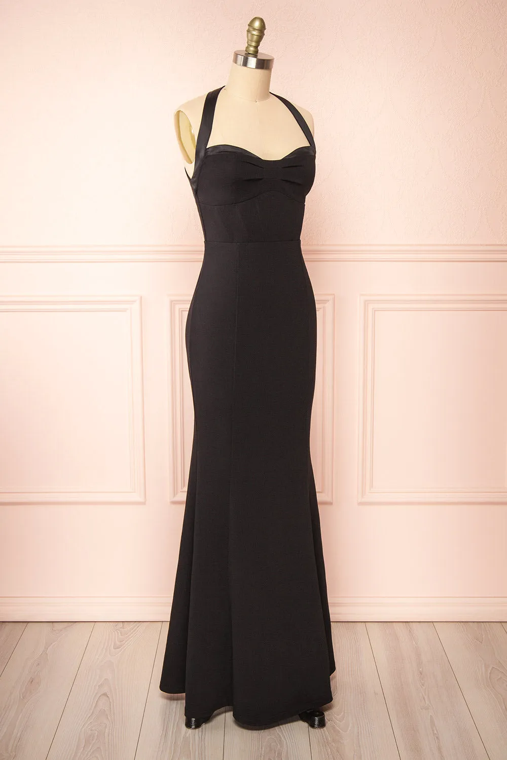 Sandra Black | Halter Mermaid Maxi Dress w/ Open Back