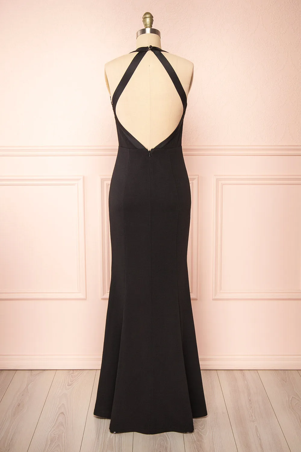 Sandra Black | Halter Mermaid Maxi Dress w/ Open Back