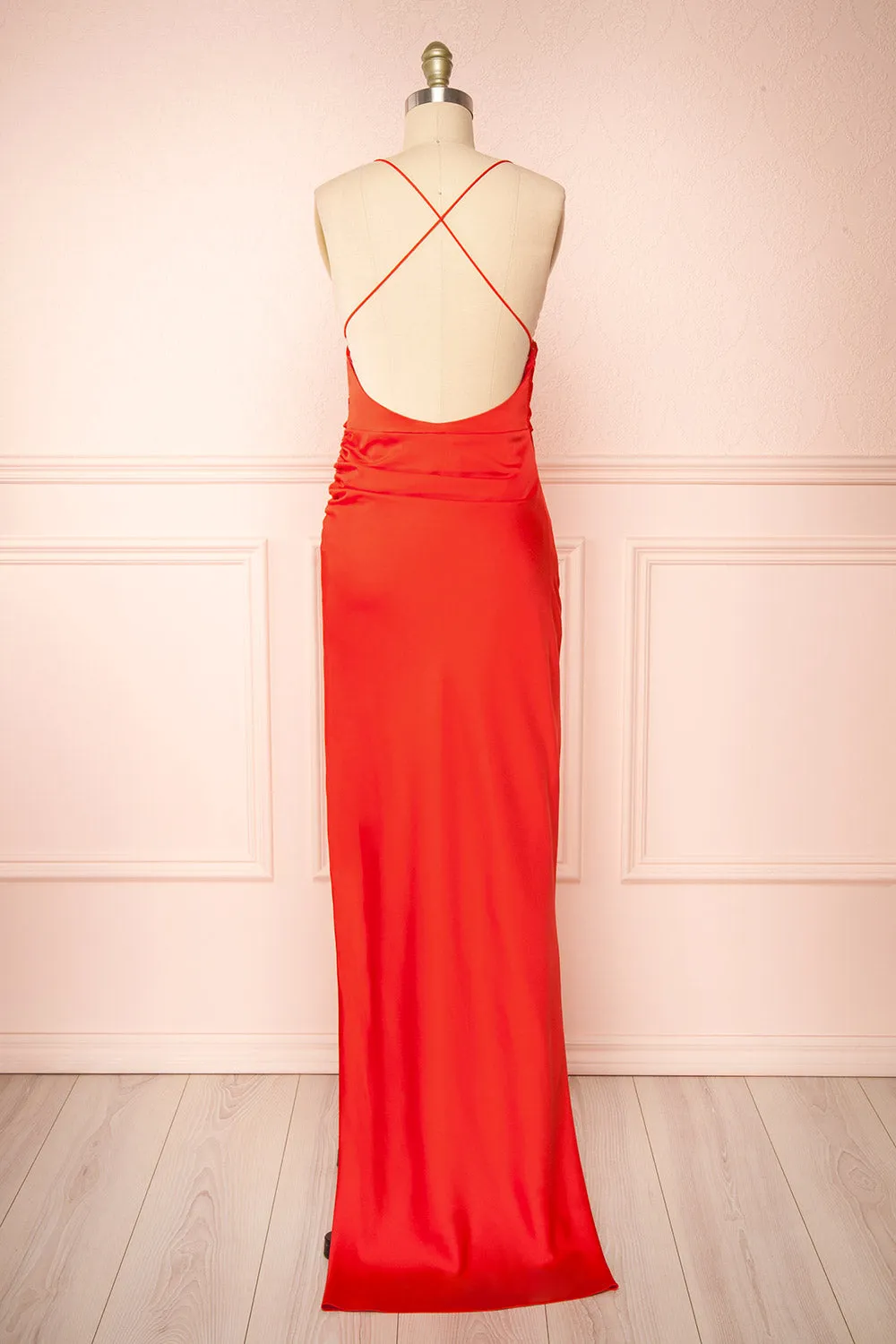Sevika Red | Maxi Satin Dress w/ Cowl Neck