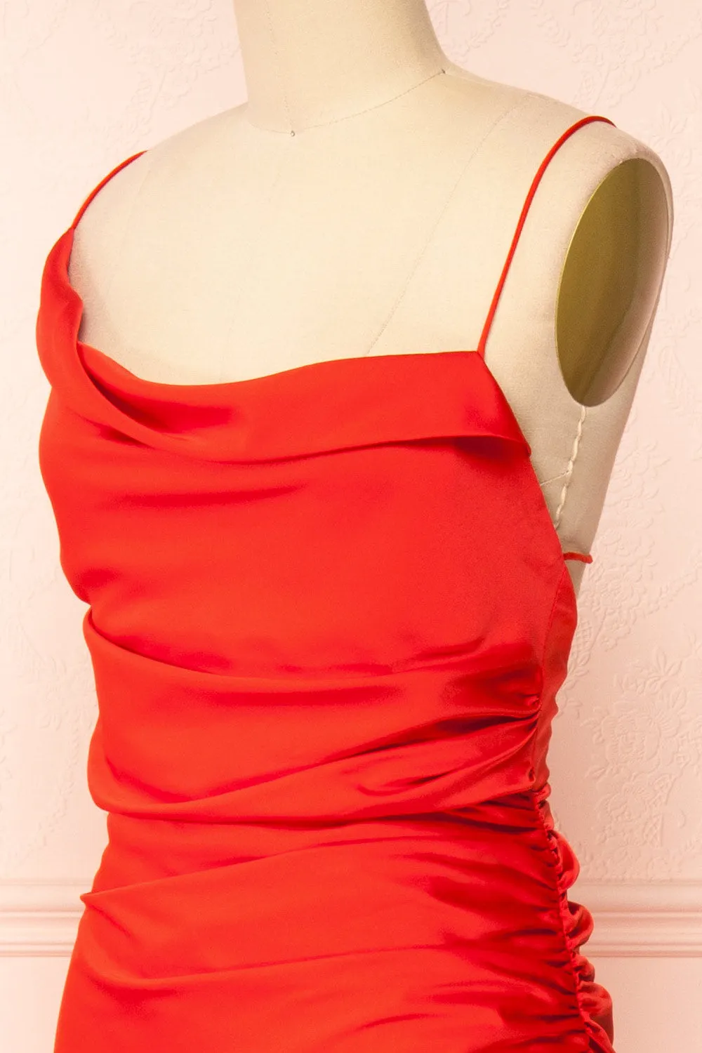 Sevika Red | Maxi Satin Dress w/ Cowl Neck