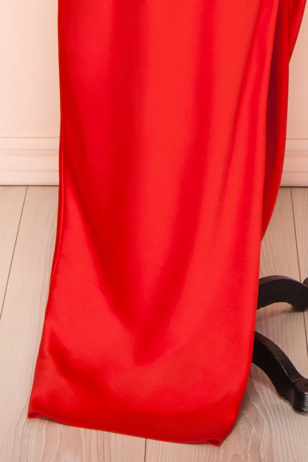 Sevika Red | Maxi Satin Dress w/ Cowl Neck