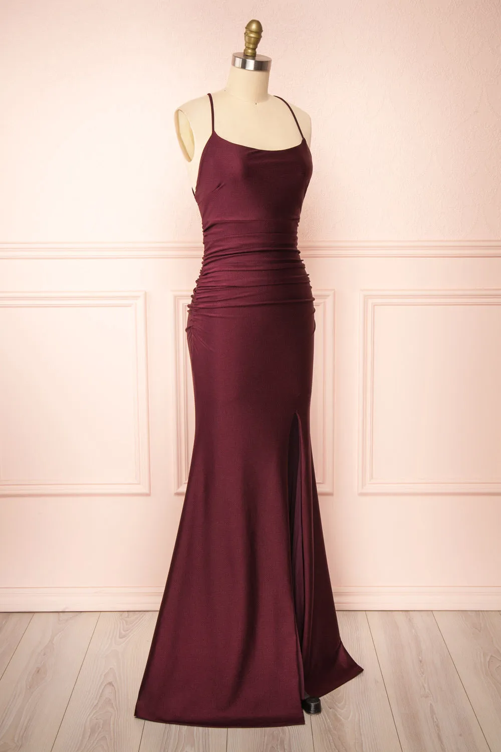 Sonia Burgundy | Mermaid Maxi Dress w/ Slit