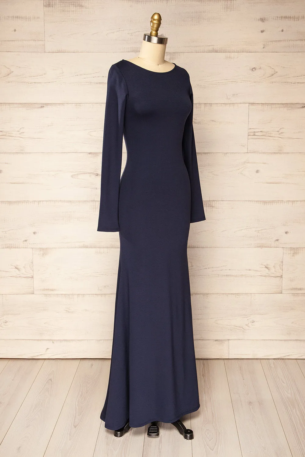Sophya Navy | Long Sleeved Mermaid Maxi Dress