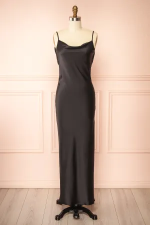 Stacy Black | Long Satin Dress w/ Open Back