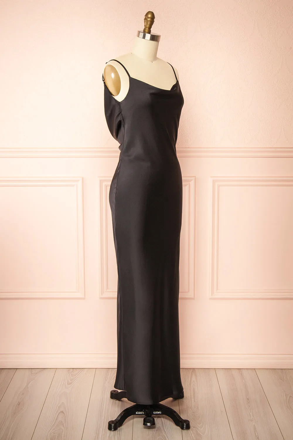 Stacy Black | Long Satin Dress w/ Open Back