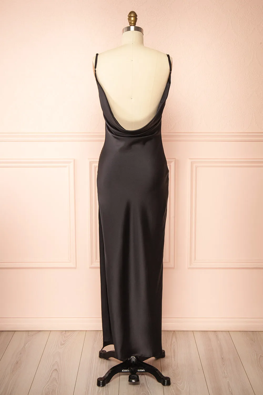 Stacy Black | Long Satin Dress w/ Open Back