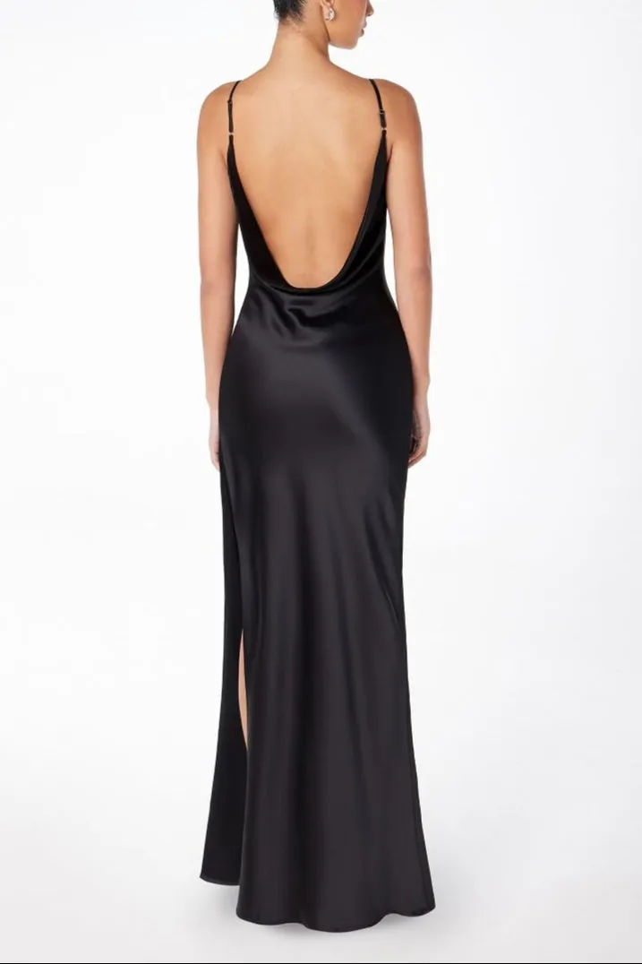 Stacy Black | Long Satin Dress w/ Open Back