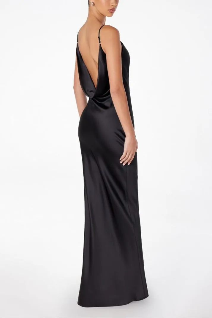 Stacy Black | Long Satin Dress w/ Open Back
