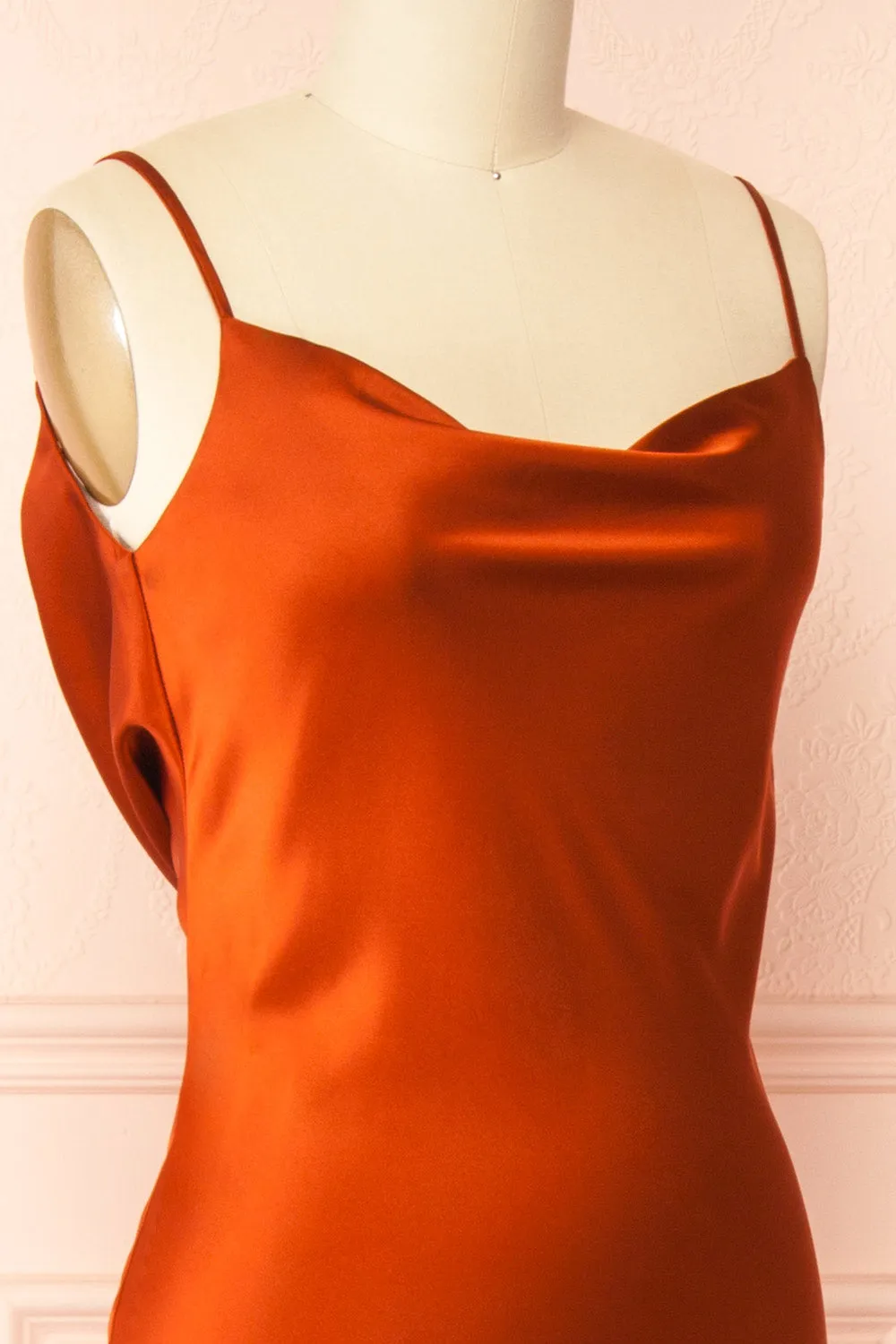 Stacy Rust | Long Satin Dress w/ Open Back