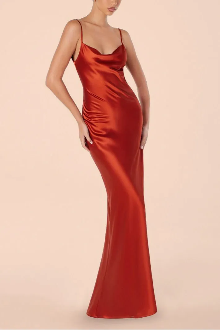 Stacy Rust | Long Satin Dress w/ Open Back