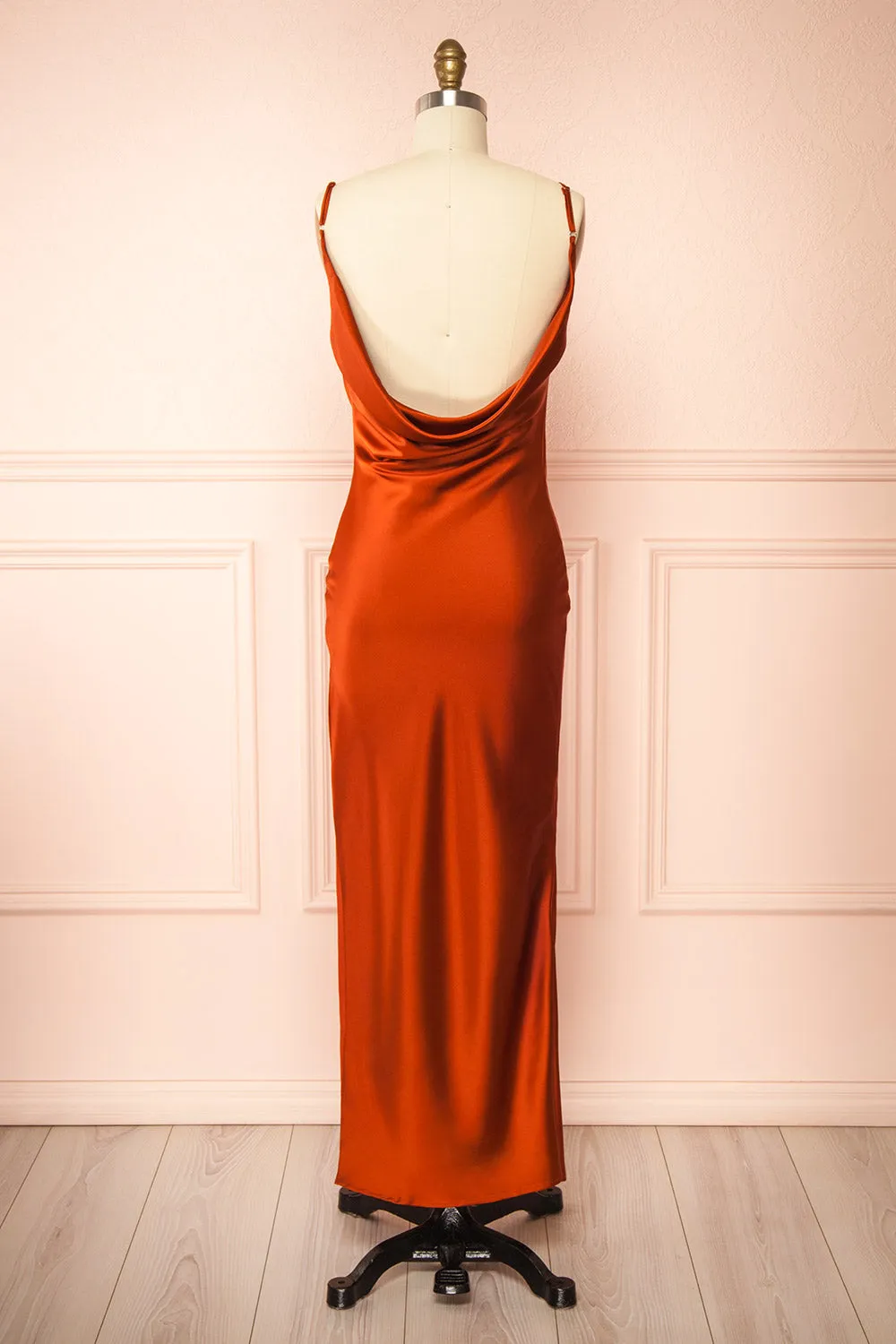 Stacy Rust | Long Satin Dress w/ Open Back