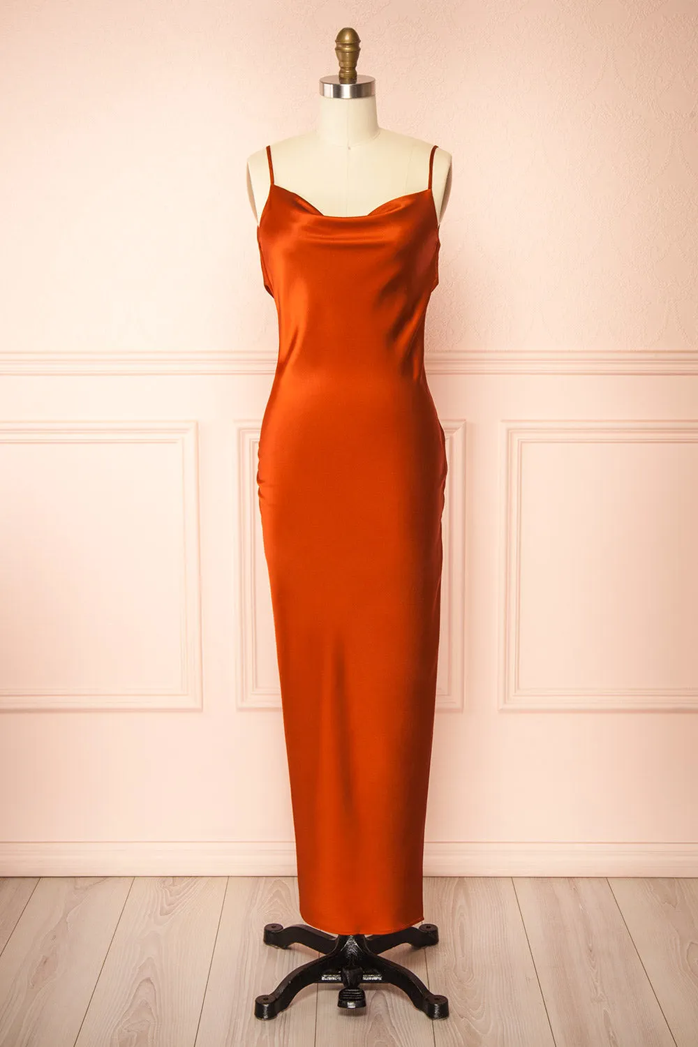 Stacy Rust | Long Satin Dress w/ Open Back