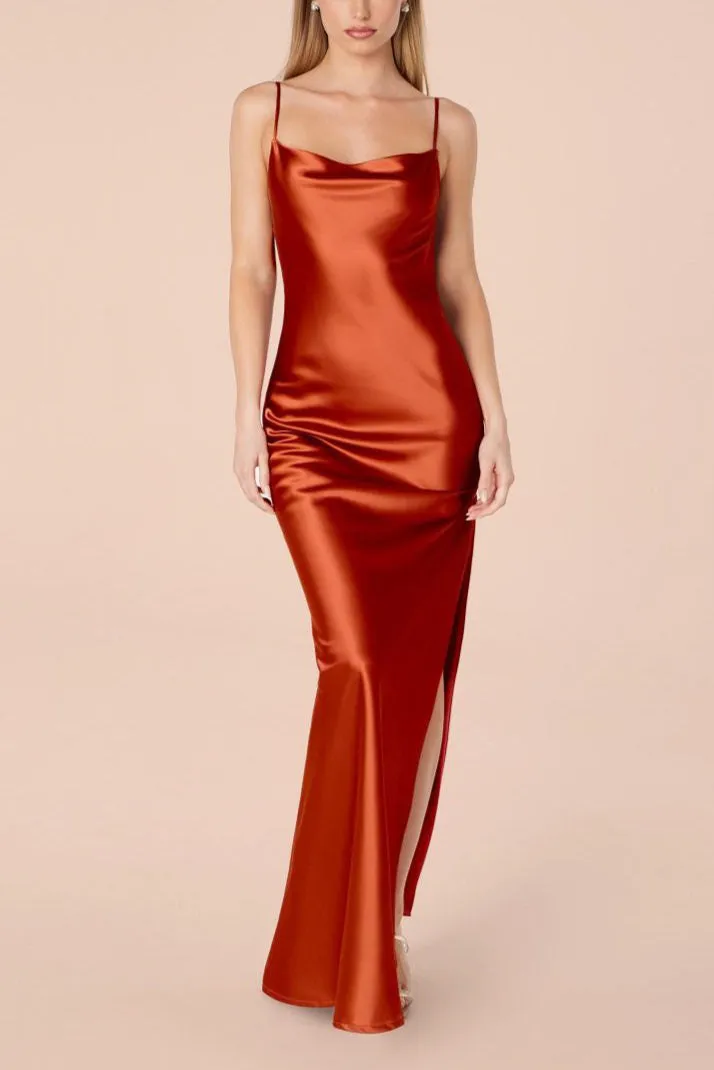 Stacy Rust | Long Satin Dress w/ Open Back