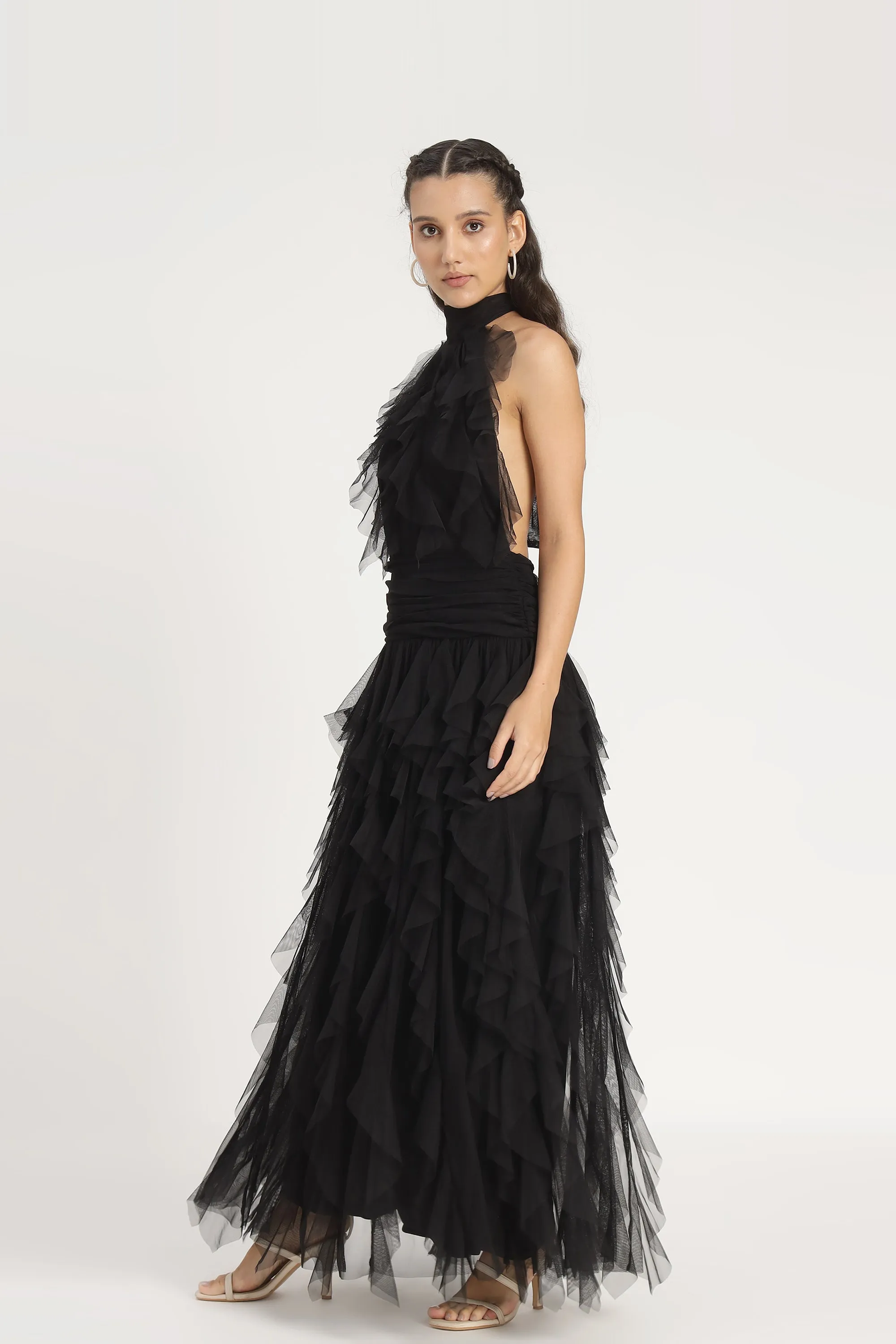 Tabitha Maxi Ruffle Dress in Black