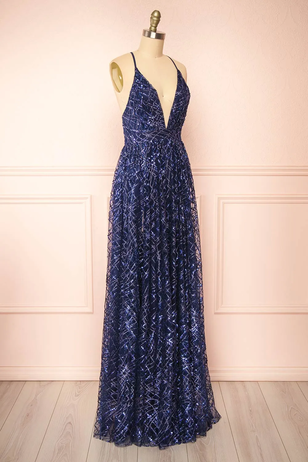 Tyffen Navy | Navy Sequin Maxi Dress