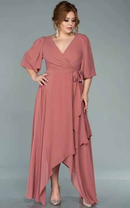 V-neck Half-sleeve Chiffon Empire Petal A-line Formal Plus Size Dress