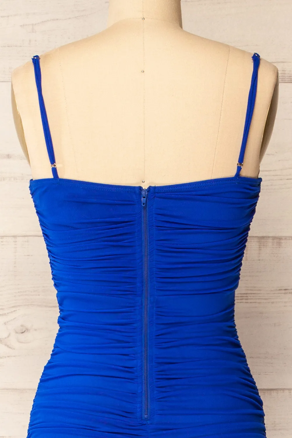 Venise Blue | Fitted Ruched Midi Dress w/ Bustier Bodice