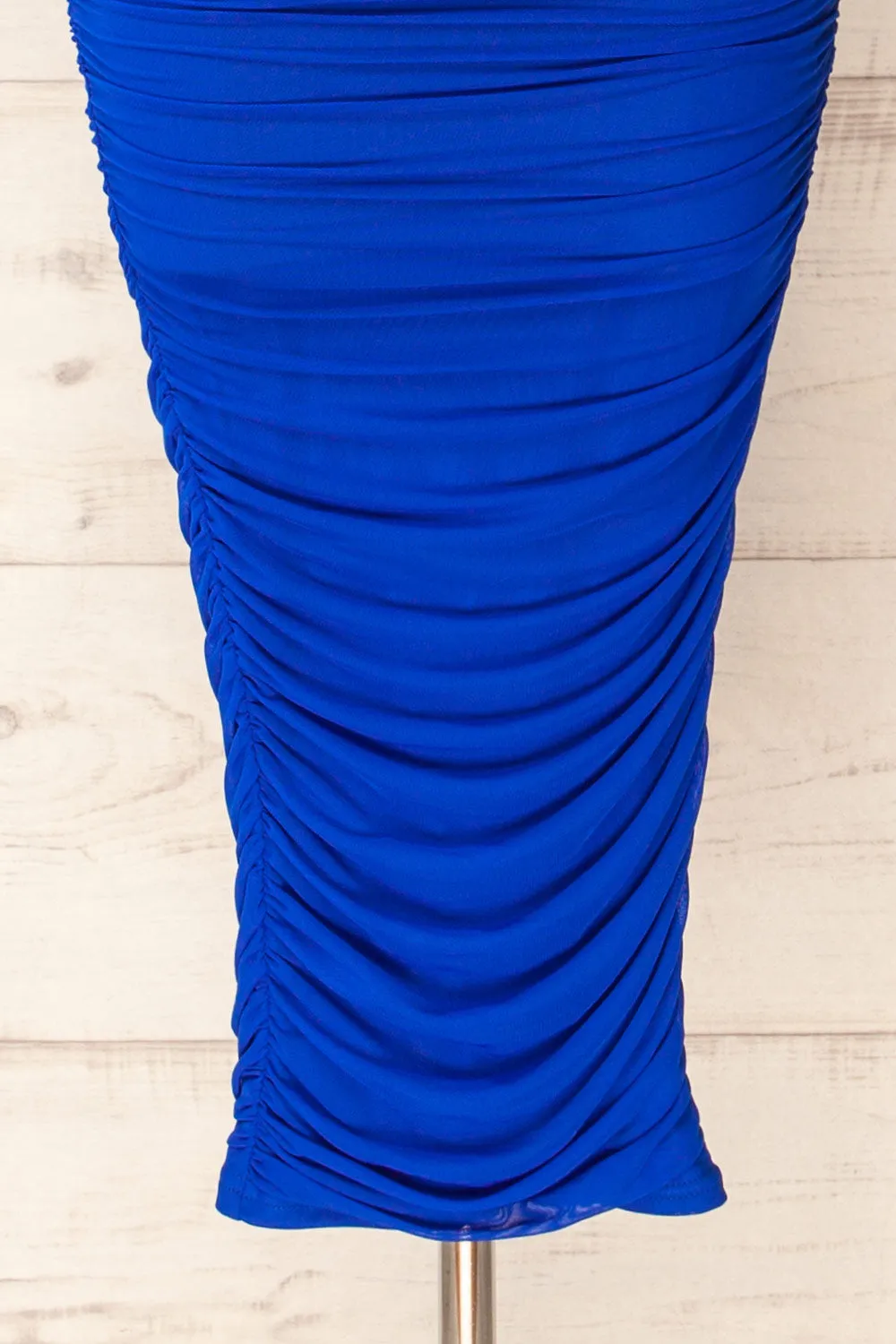Venise Blue | Fitted Ruched Midi Dress w/ Bustier Bodice
