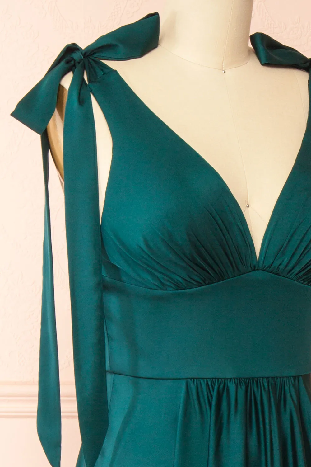 Vida Green | Satin Midi Dress w/ Tie Straps