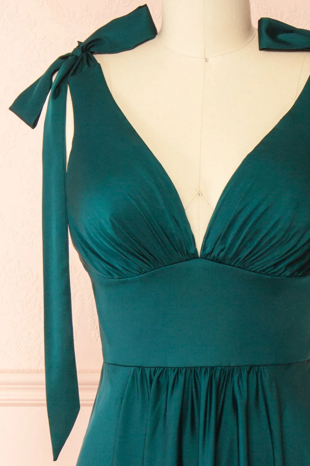 Vida Green | Satin Midi Dress w/ Tie Straps