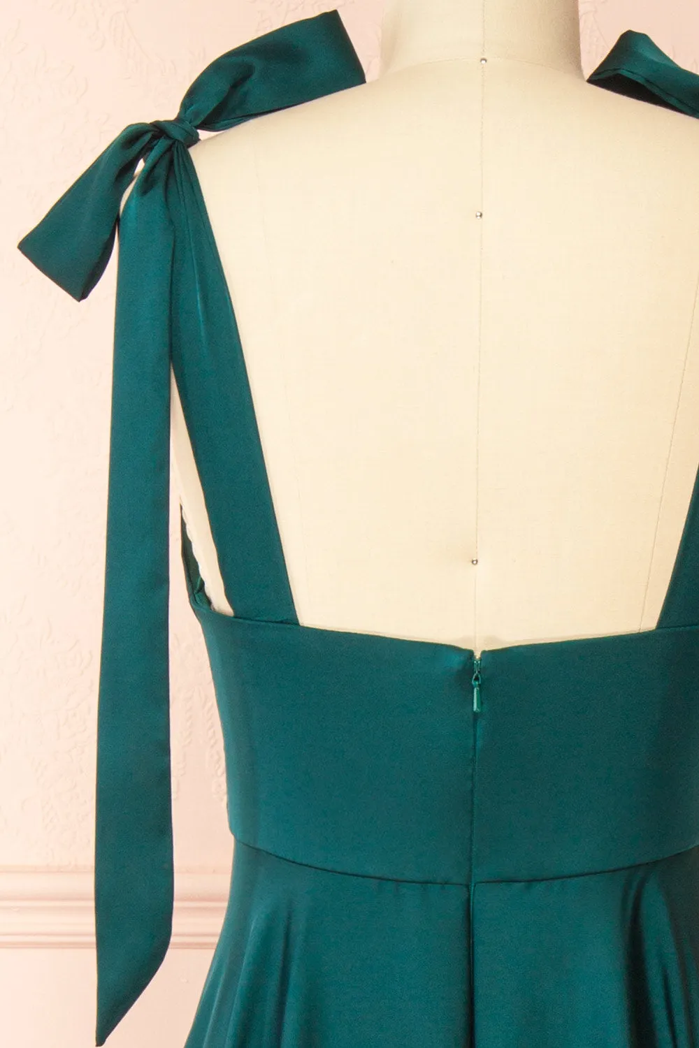 Vida Green | Satin Midi Dress w/ Tie Straps