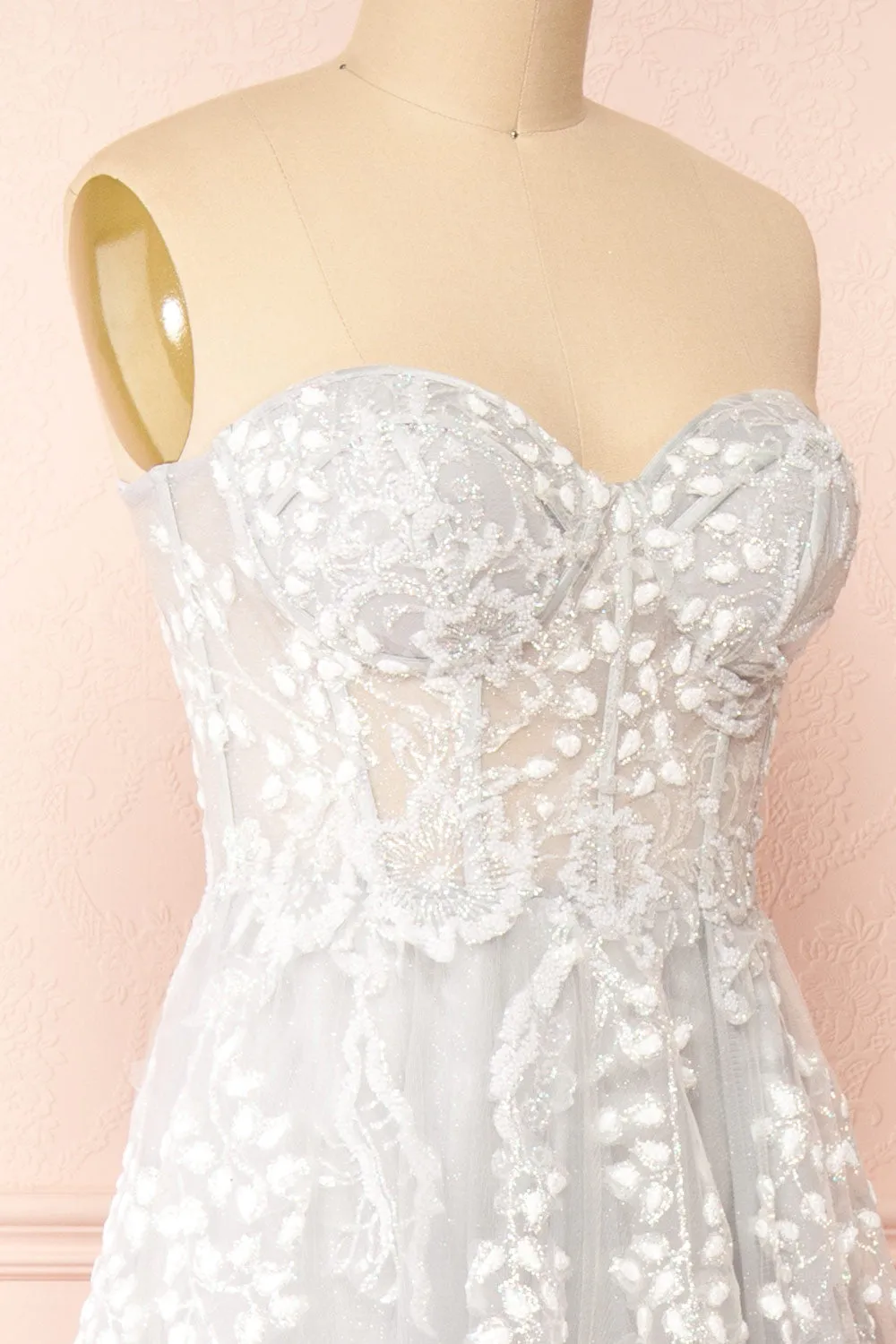 Ylouis Blue | Embroidered Bustier Maxi Dress