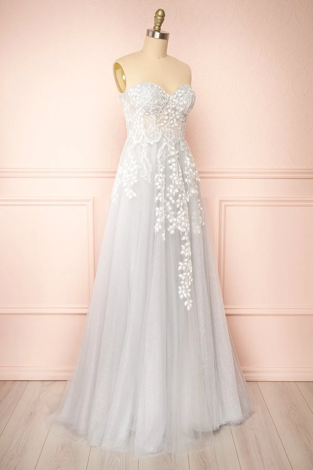Ylouis Blue | Embroidered Bustier Maxi Dress