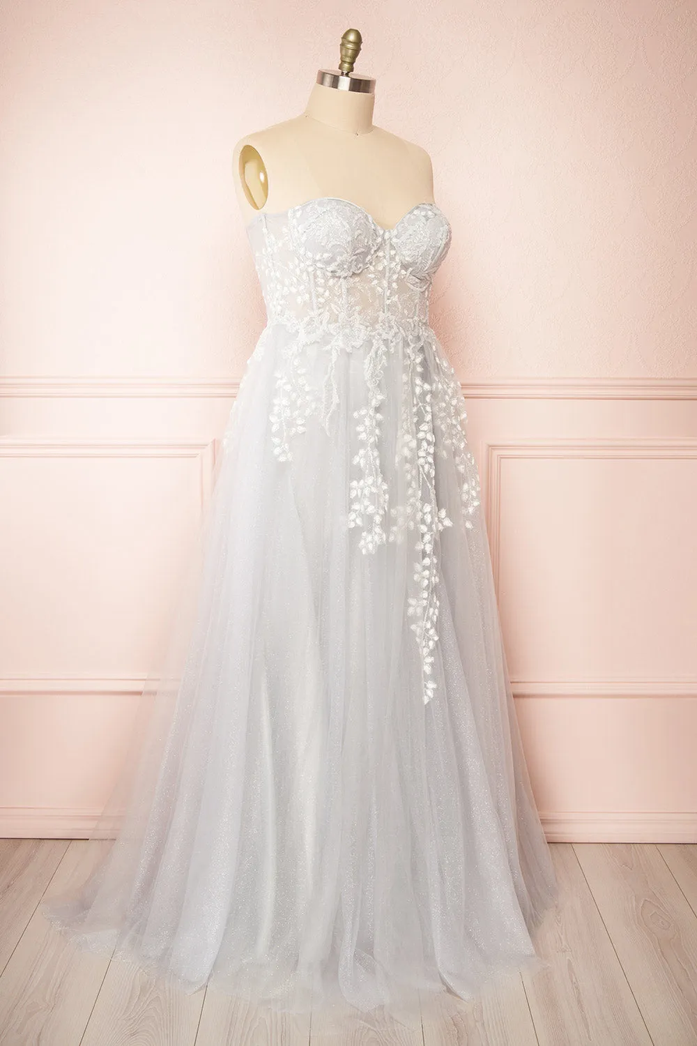 Ylouis Blue | Embroidered Bustier Maxi Dress