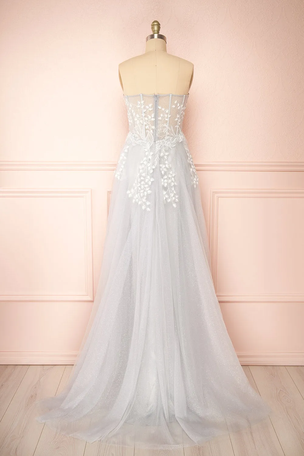 Ylouis Blue | Embroidered Bustier Maxi Dress