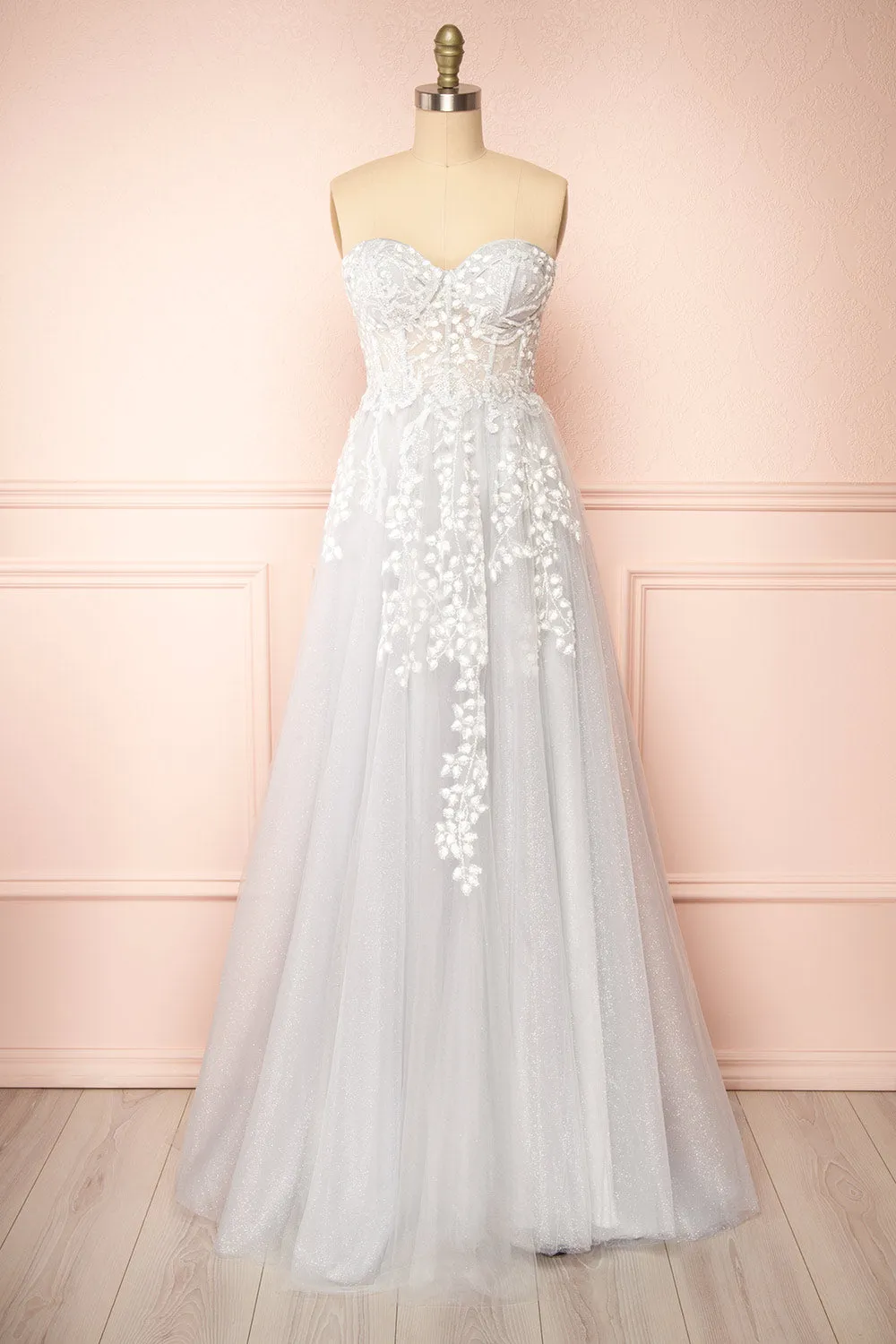 Ylouis Blue | Embroidered Bustier Maxi Dress