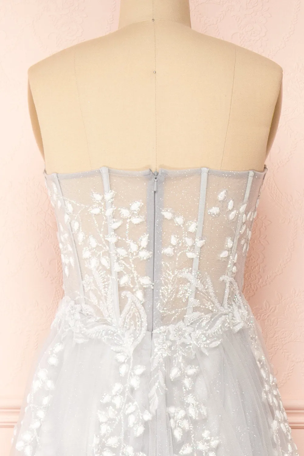 Ylouis Blue | Embroidered Bustier Maxi Dress
