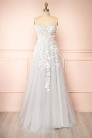 Ylouis Blue | Embroidered Bustier Maxi Dress