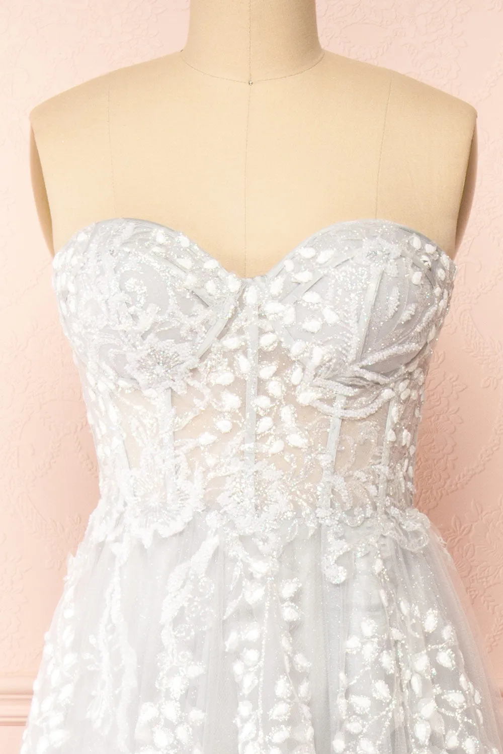 Ylouis Blue | Embroidered Bustier Maxi Dress