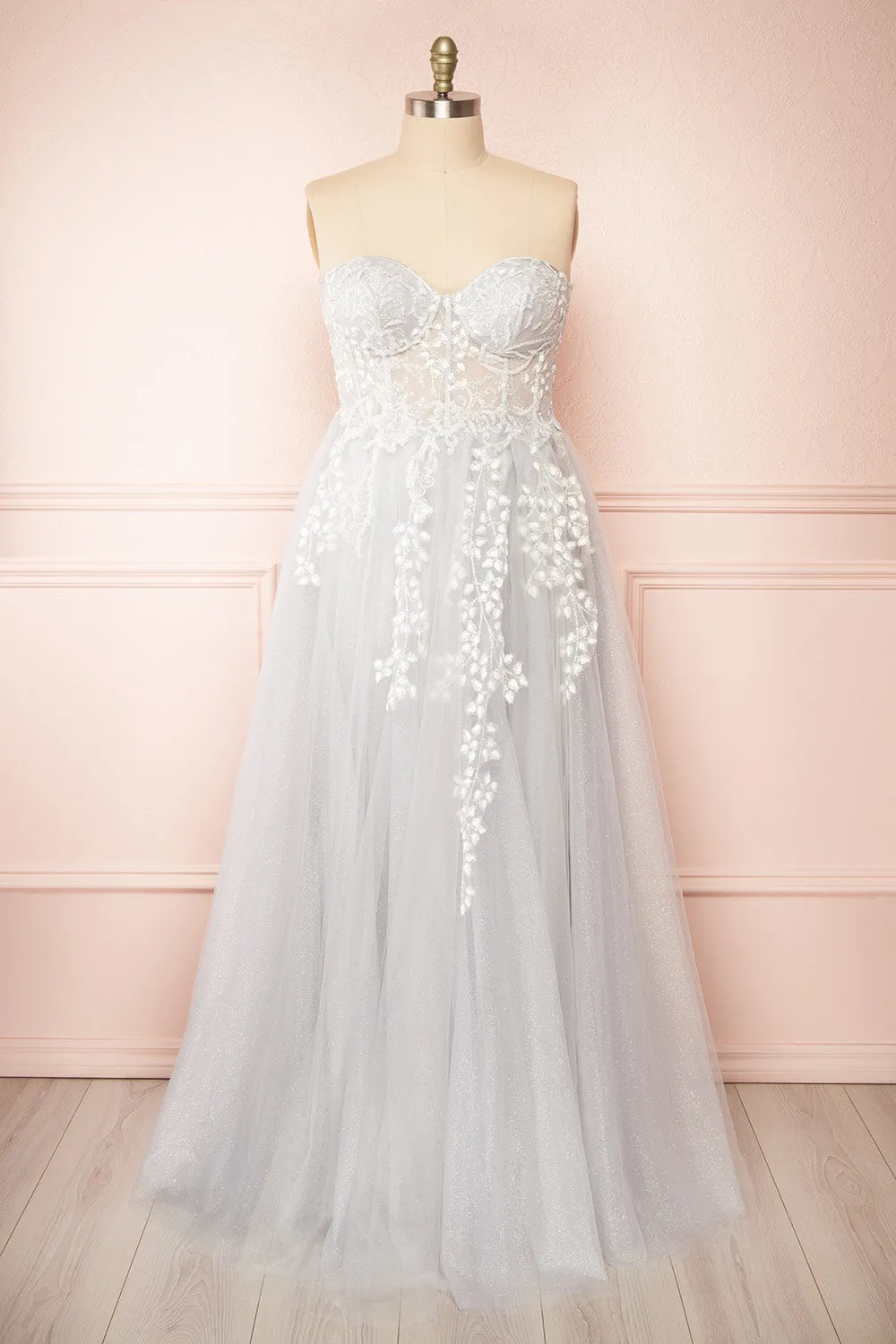 Ylouis Blue | Embroidered Bustier Maxi Dress