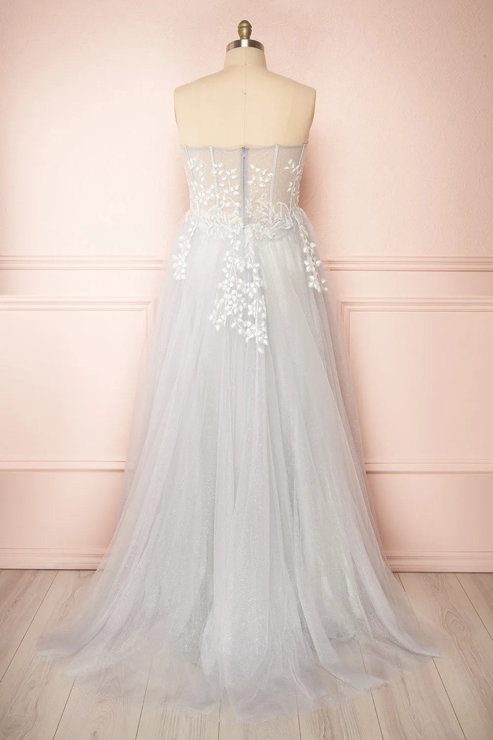 Ylouis Blue | Embroidered Bustier Maxi Dress